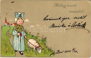 1902 Boldog húsvéti ünnepeket! Dombornyomott üdvözlet / Easter greeting, embossed litho. Erika Nr. 1003. (EK)