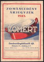 1943 Zomért (Zománcedény Értékesítő Kft. Budapest) zománcedény árjegyzék (részben tollal átjavított árakkal), hajtott, 8 p.