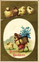 1906 Húsvéti üdvözlet! csirkék. Dombornyomott / Easter greeting, chicken. Embossed litho (fl)