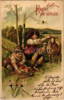 1908 Húsvéti üdvözlet! / Easter greeting, litho (EK)