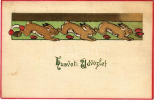 Húsvéti üdvözlet! Dombornyomott nyuszik / Easter greeting, embossed rabbits (EK)