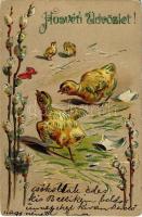 1907 Húsvéti üdvözlet! Dombornyomott csibék / Easter greeting, Embossed litho chicken