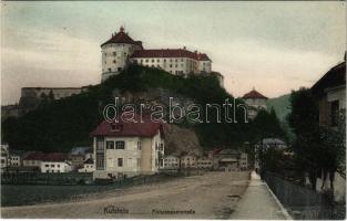 Kufstein (Tirol), Prinzenauerstraße / street view, castle. B. K. Sch. W. I. (pinholes)