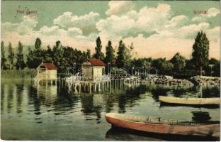 1909 Siófok, Part részlet, csónakok, litho. Reich Samu kiadása (fl)