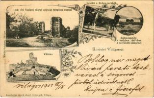 1901 Világos, Siria; 1190. évi Világos-völgyi apátság-templom romjai, Bohus-park, Bohus kastély (melyben a világosi fegyverletétel szerződése 1849-ben aláíratott), Várrom. Schubert kiadása / abbey ruins in the valley, park, castle, castle ruins. Art Nouveau, floral (Rb)