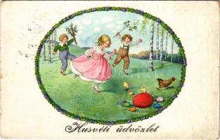 1931 Húsvéti üdvözlet! Kisgyerekek / Easter greeting art postcard with children. M.M. Nr. 1251. litho s: Pauli Ebner (EK)