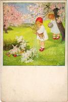 1923 Húsvéti üdvözlet. Kisgyerekek / Easter greeting art postcard with children. M. M. Nr. 1209. litho s: Pauli Ebner (EK)