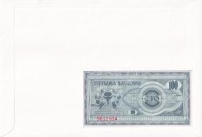 Macedónia 1992. 100D borítékban, alkalmi bélyeggel és bélyegzéssel T:UNC Macedonia 1992. 100 Dinar i...