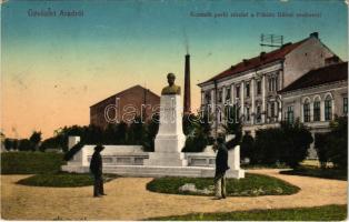 1913 Arad, Kossuth parki részlet a Fábián Gábor szoborral. Kerpel Izsó kiadása / park, statue