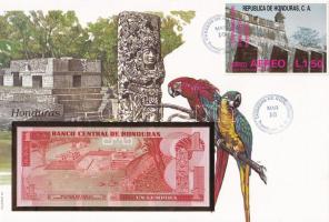 Honduras 1989. 1L felbélyegzett borítékban, bélyegzéssel T:UNC Honduras 1989. 1 Lempira in envelope with stamp and cancellation C:UNC