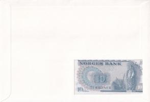 Norvégia 1977. 10K felbélyegzett borítékban, bélyegzéssel T:UNC Norway 1977. 10 Kroner in envelope w...