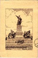 1937 Arad, Kossuth szobor. Kiadja a Délvidéki Egyetemi és Főiskolai Hallgatók Egyesülete / statue, monument, irredenta art postcard s: Lamoss - képeslapfüzetből / from postcard booklet (r)