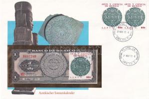 Mexikó Azték naptár érmés és bankjegyes, pecsételt boríték benne 1969. 1P bankjeggyel T:UNC,AU