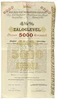 Budapest 1916. "Pesti Hazai Első Takarékpénztár-Egyesület" 4 1/2% Záloglevél 5000K-ról, 1db szelvénnyel, szárazpecséttel, felülbélyegzéssel T:F