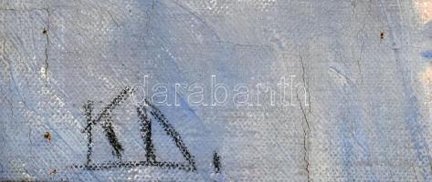 DK jelzéssel: Vác, főtér, piaccal. Olaj, vászon, jelzett. Dekoratív, kissé sérült keretben. 38x52 cm