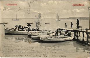 1913 Balatonfüred, Csónak kikötő. Kiadja Hordós Ferencz fűszer-és csemegekereskedő (fl)