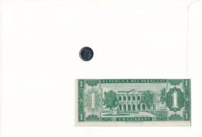 Paraguay 1984. 1G acél + 1952. 1G felbélyegzett "Chaco katona" érmés és bankjegyes boríték...