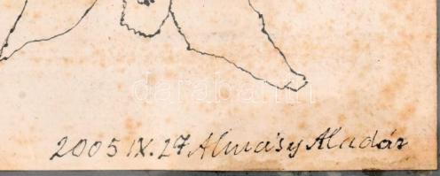 Almásy Aladár (1946-): Fehér vesszőkkel megtévedt kertész. Tus, papír, jelzett. Almásy Aladár autogr...