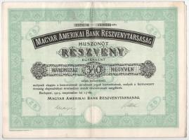 Budapest 1923. Magyar Amerikai Bank Részvénytársaság 25 részvénye egyenként 340K-ról, szelvényekkel és szárazpecséttel T:F