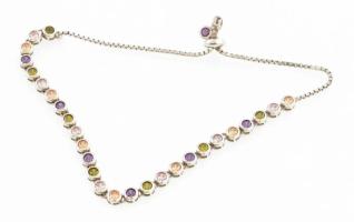 Ezüst(Ag) karkötő színes kövekkel, jelzett, h: 24 cm, bruttó. 9 g