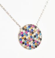 Ezüst(Ag) nyaklánc színes kövekkel díszített medálrésszel, jelzett, h: max. 44 cm, bruttó: 2,2 g