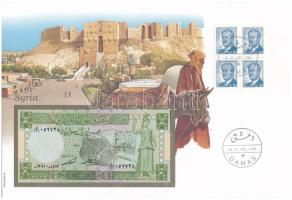Szíria 1988. 5P borítékban, alkalmi bélyeggel és bélyegzéssel T:UNC Syria 1988. 5 Pounds in envelope with stamps and cancellations C:UNC