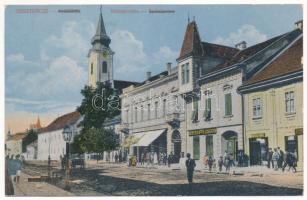1918 Beszterce, Bistritz, Bistrita; Kórház utca, Sahling szálloda, Bartha Mária üzlete és saját kiadása / Spitalgasse / street, hotel, shops