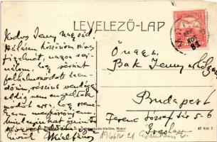 Monor, Kossuth Lajos tér, piac, Takarékpénztár, Heroder István üzlete. W.L. Bp. 1322. (vágott / cut)