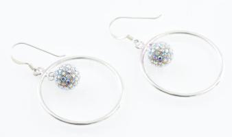 Ezüst(Ag) karikafülbevaló-pár shamballa gyöngy díszítéssel, jelzett, d: 3 cm, bruttó: 5,3 g