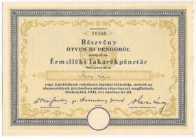 Székelyhid 1941. "Érmelléki Takarékpénztár Székelyhidon" részvénye 50P-ről szárazpecséttel, szelvényutalvánnyal T:AU