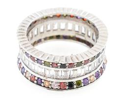 Ezüst(Ag) gyűrű színes kövekkel gazdagon kirakva, jelzett, méret: 56, bruttó: 7,7 g