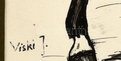 Viski J. jelzéssel: Paripa. Tus, papír. Üvegezett, dekoratív fakeretben. 17,5×23,5 cm