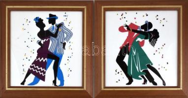 Viski J. jelzéssel: Paripa. Tus, papír. Üvegezett, dekoratív fakeretben. 17,5×23,5 cm