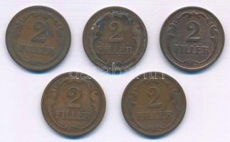 1927. 2f bronz (5x) T:XF,VF Adamo P2