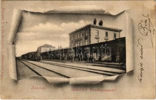 Érsekújvár, Nové Zámky; indóház, vasútállomás. Conlegner J. és fia kiadása / railway station. Art Nouveau (fl)