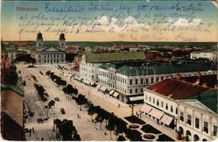 1917 Debrecen, Fő utca látképe, református nagytemplom. Vasúti levelezőlapárusítás 27. sz. 1916. (EM)