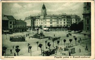 1924 Debrecen, Püspöki palota, Kossuth szobor, piac, villamos, Első Magyar Általános Biztosító Társaság főügynöksége (EK)