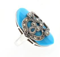 Ezüst(Ag) gyűrű markazittal, jelzett, méret: 53, bruttó: 13,7 g