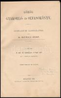 Dr. Maywald József: Görög gyakorló- és olvasókönyv. Gymnasiumi használatra írta: - - . I. rész: A név és szabályos ?-végű ige. Bp., 1903, Kókai Lajos, (4)+126 p. Negyedik kiadás. Egészvászon-kötésben, kissé kopottas borítóval, sérült fűzéssel, néhány kijáró lappal, ceruzás és tollas bejegyzésekkel.