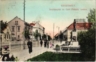 1911 Keszthely, Andrássy tér és Gróf Festetics szobor. Kiadja Nádai J.