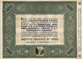 1941 Wottitz Manfréd és Társa nyomdász szecessziós reklám képeslapja. Milano 1906. Ezüst Érem - Buda...