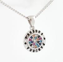 Ezüst(Ag) nyaklánc színes köves medállal, jelzett, h: 60 cm, bruttó: 4,9 g