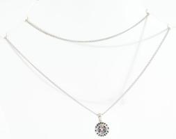 Ezüst(Ag) nyaklánc színes köves medállal, jelzett, h: 60 cm, bruttó: 4,9 g