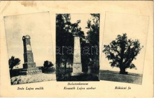 1930 Balatonkenese, Soós Lajos (a Balaton poétája) emlékmű, Kossuth Lajos szobor, Rákóczi fa (fa)