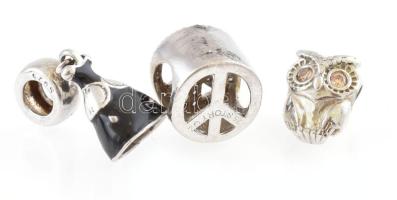 Ezüst(Ag) charm, 3 db, jelzéssel és jelzés nélkül, bruttó: 6,4 g