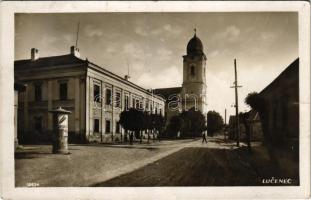 Losonc, Lucenec; utca, templom / street view, church + "1938 Losonc visszatért" So. Stpl. (fl)