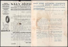 cca 1920-1930 Autós témájú papírrégiség: reklámlevelek, nyugták, szállítójegy, stb. (közte Michelin gumi reklám), össz. 7 db