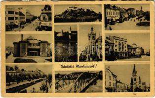 1943 Munkács, Mukacheve, Mukachevo, Mukacevo; mozaiklap. Schönfeld Henrik kiadása / multi-view postcard (EK)