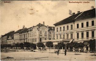 Arad, Szabadság tér, Rozsnyay gyógyszertár, Seelinger üzlete. Pichler Sándor kiadása / square, pharmacy, shops (vágott / cut)