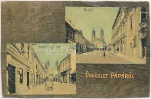 1918 Pápa, Fő utca, Kossuth Lajos utca, üzletek. Hajnoczky Árpád kiadása (vágott / cut)